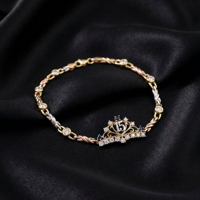 10K Gold Quinceanera Bracelet Blue Stones