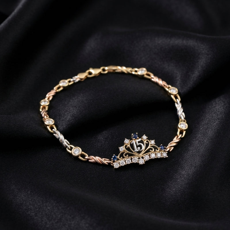 10K Gold Quinceanera Bracelet Blue Stones