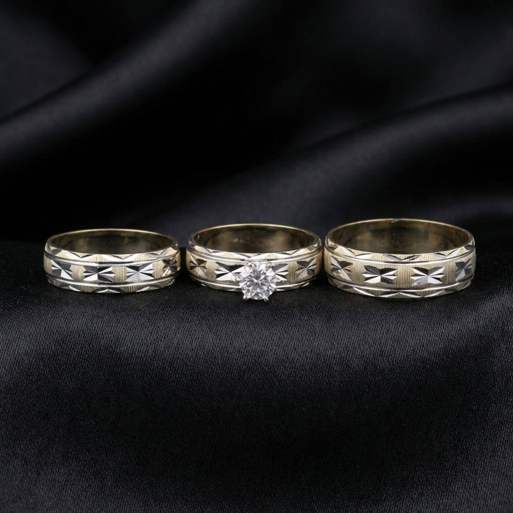 Real 14K Gold Couples Wedding Rings Set
