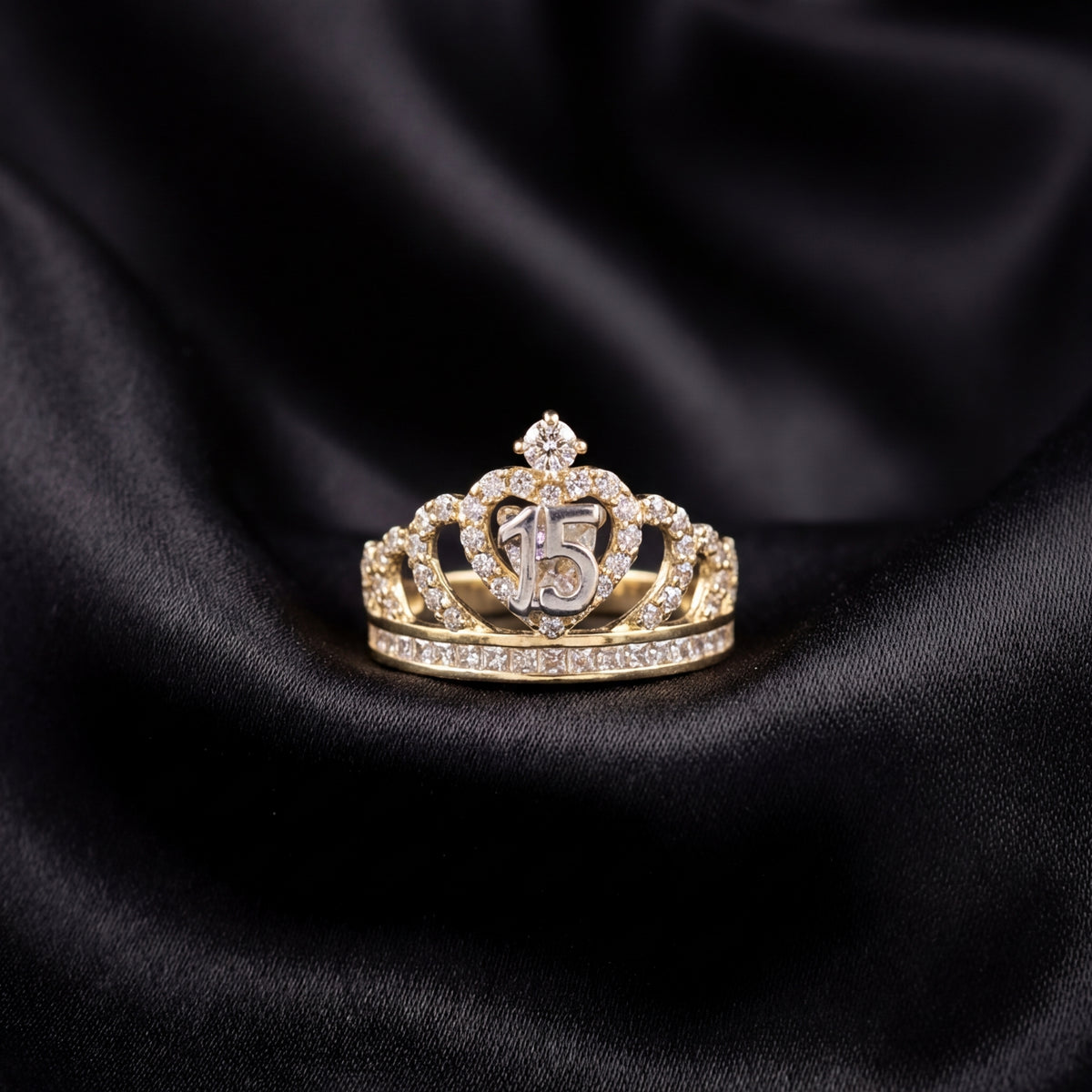 Real 14K Gold Quinceañera Crown Ring