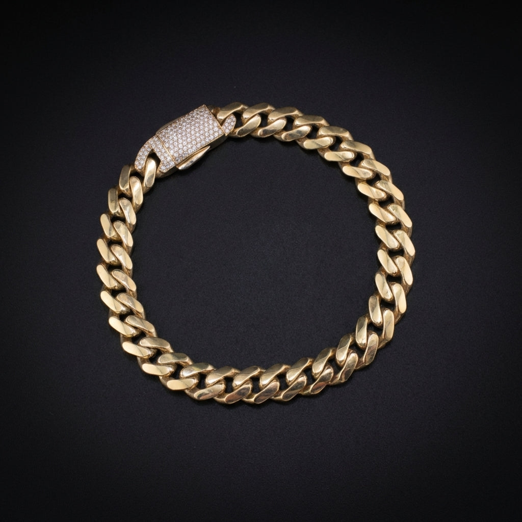 Pulsera de oro de 10K auténtico estilo cubano de Miami