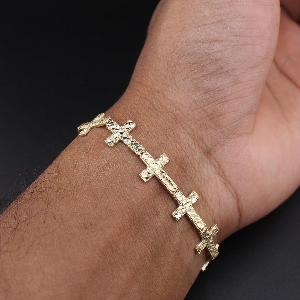 Real 10K Gold Cross Nugget Bracelet