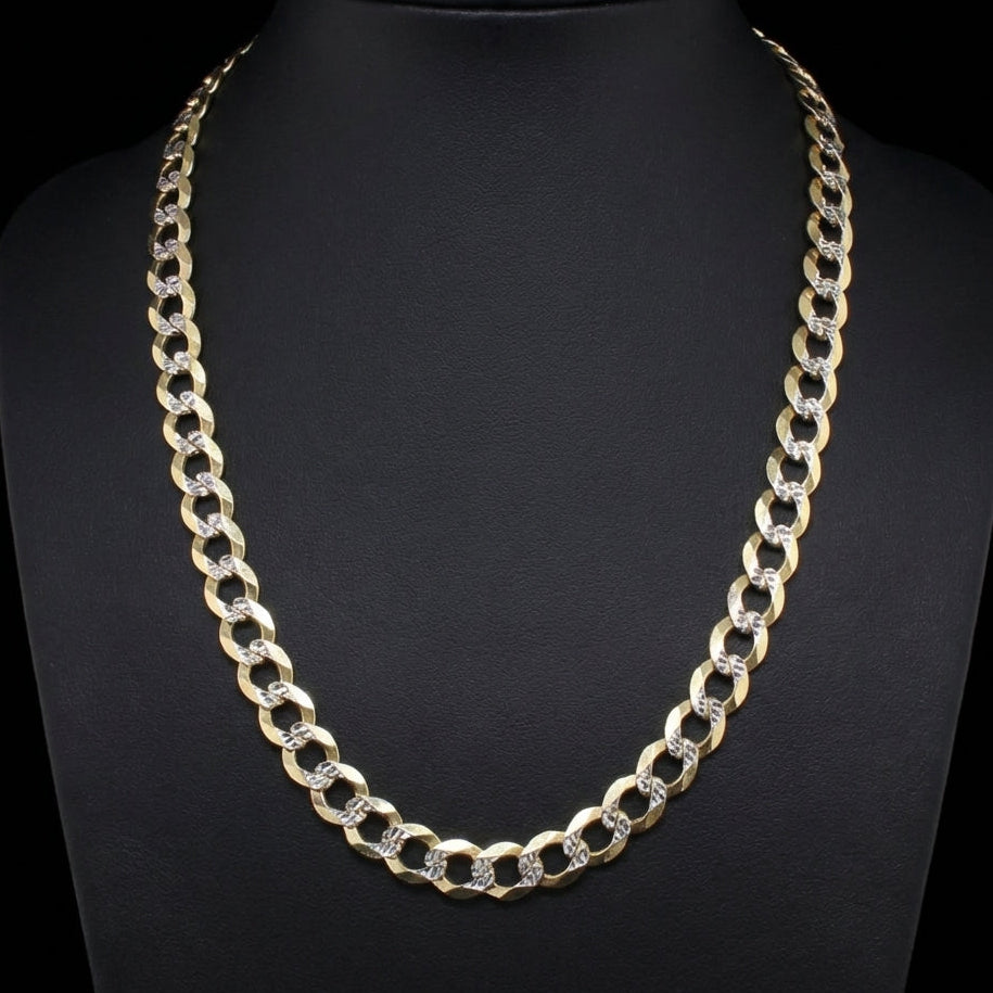 Cadena cubana de oro de 14K genuino con corte diamante de 9.5mm