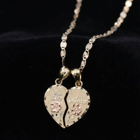 Real 10K Gold Heart Te Amo Pendant with Chain