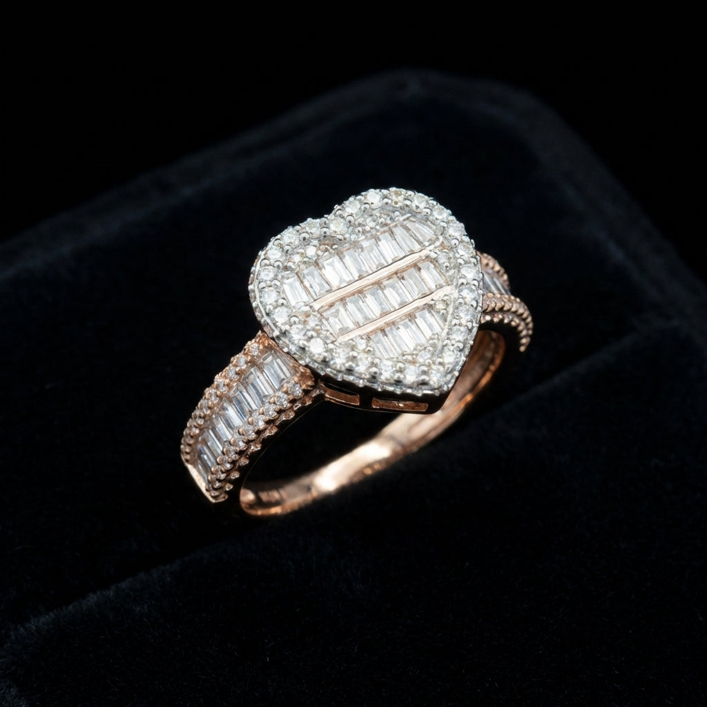 Real 10K Rose Gold Diamond Heart Ring