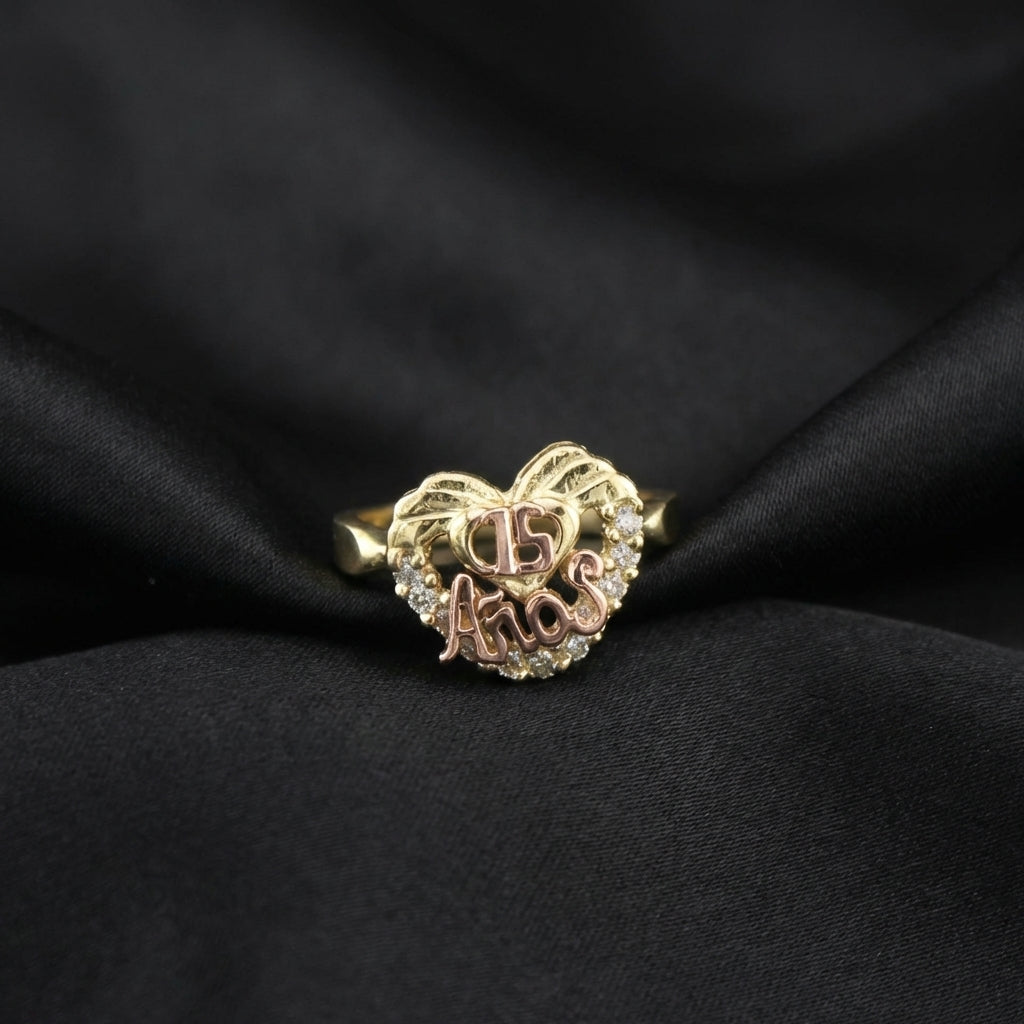 Real 10K Gold Heart Quinceañera Ring 15 Anos