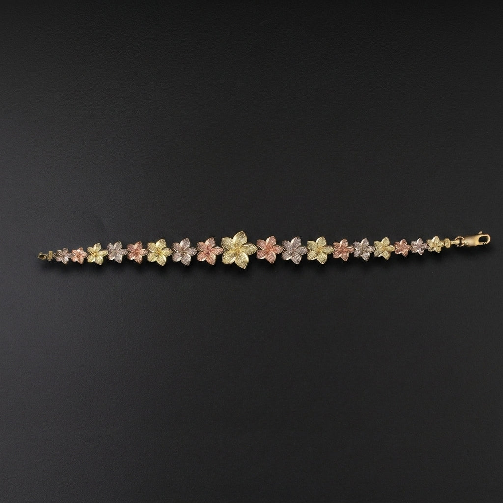 10K TriColor Pulmeria Flower Bracelet