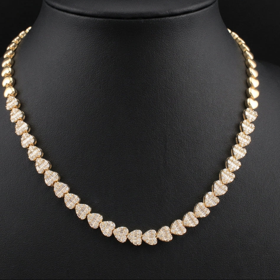 Real 14K Gold Diamond Heart Chain 2.5 CTW