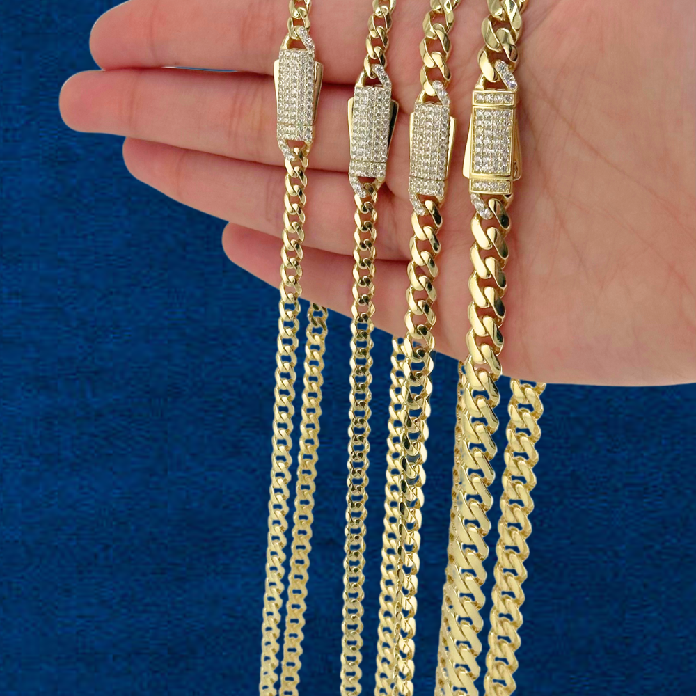 Auténticas cadenas Miami Cuban Royal de oro de 14 quilates