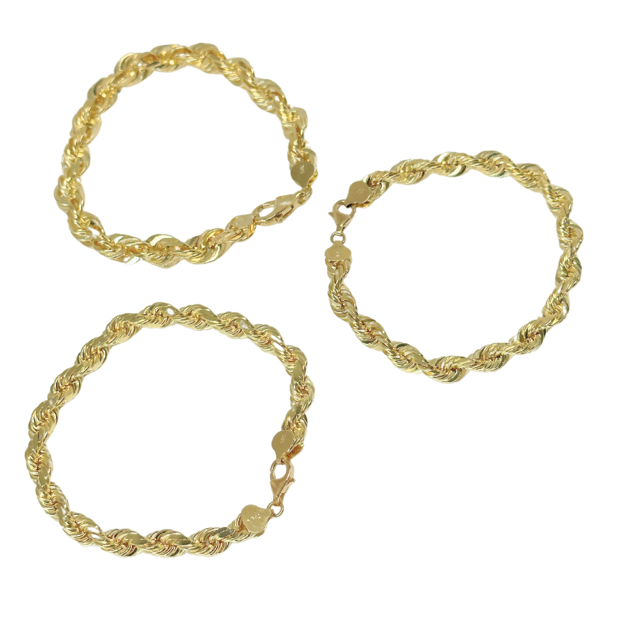 Pulseras de cuerda de oro de 10K auténtico