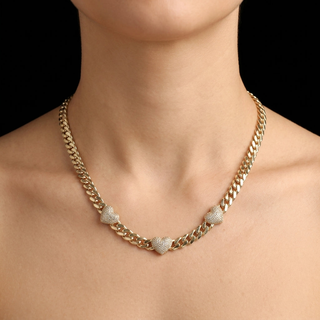 10KT Cuban Link Chain with Heart