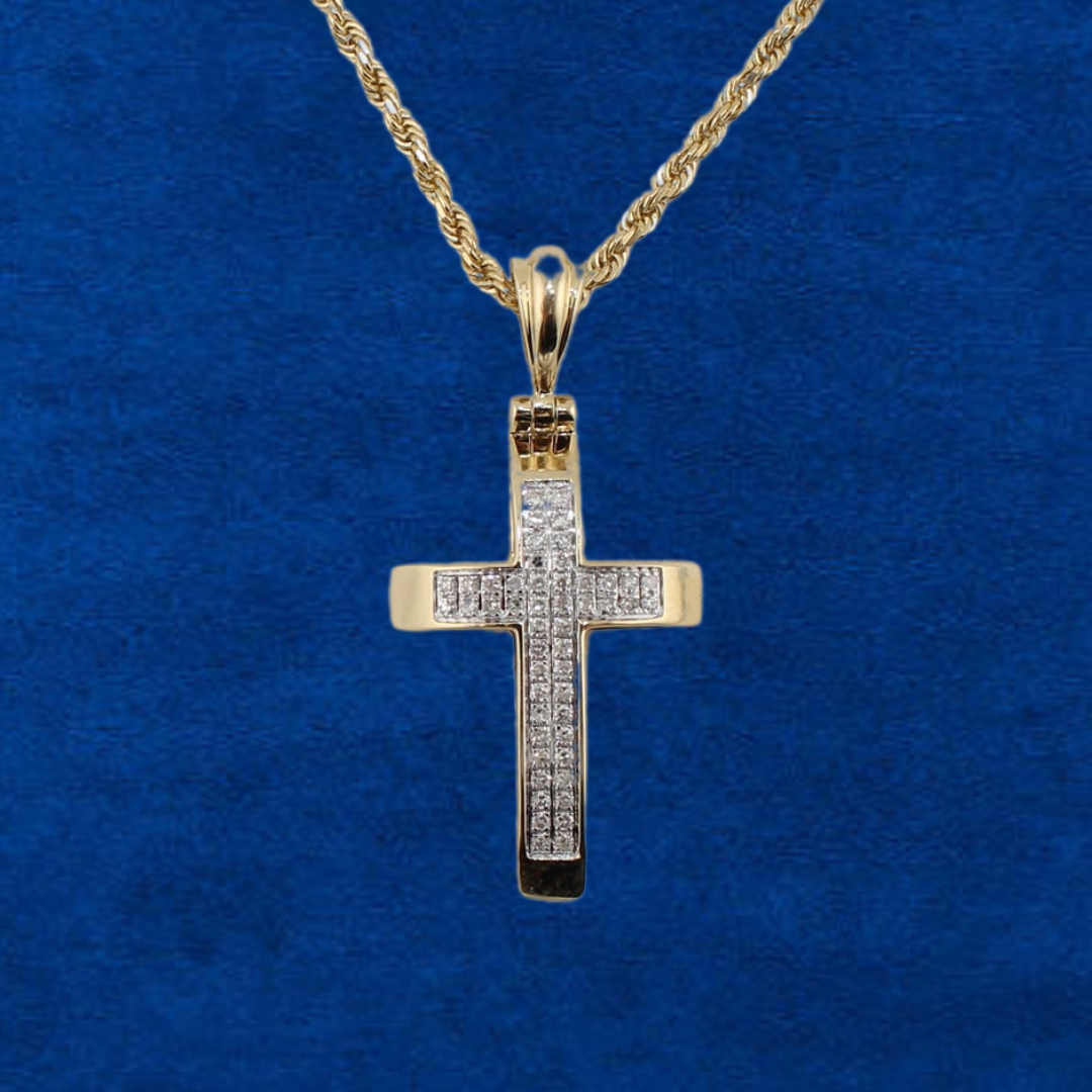 Cadena de oro de 14 quilates real con cruz de diamantes