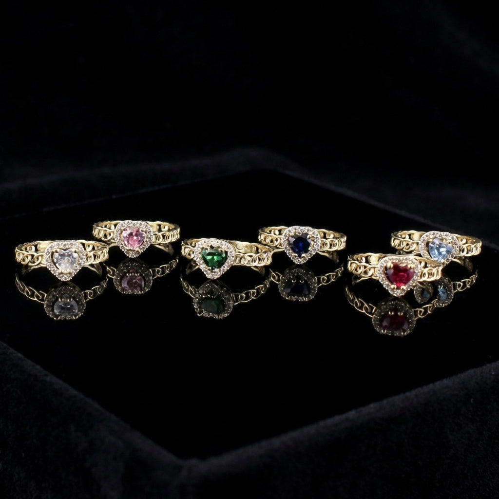 Real 10K Gold Heart Birthstone Ring