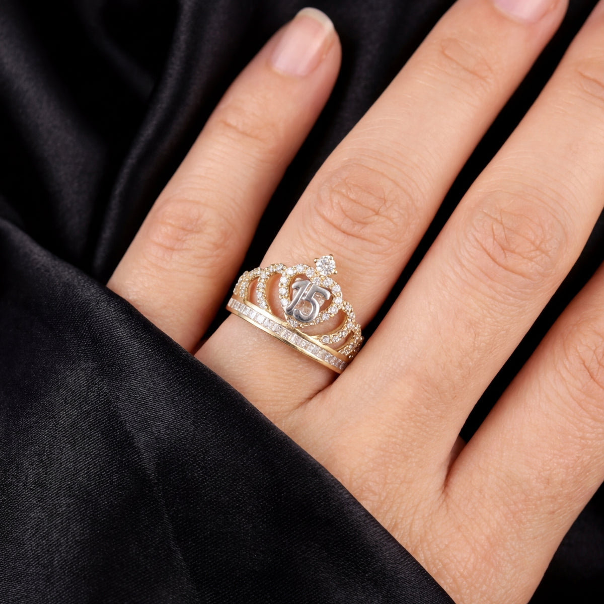 Real 14K Gold Quinceañera Crown Ring