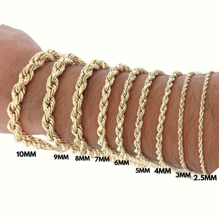 Pulsera de cuerda de oro de 10K real de 2.5mm