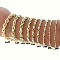 Pulsera de cuerda de oro de 10K real de 2.5mm