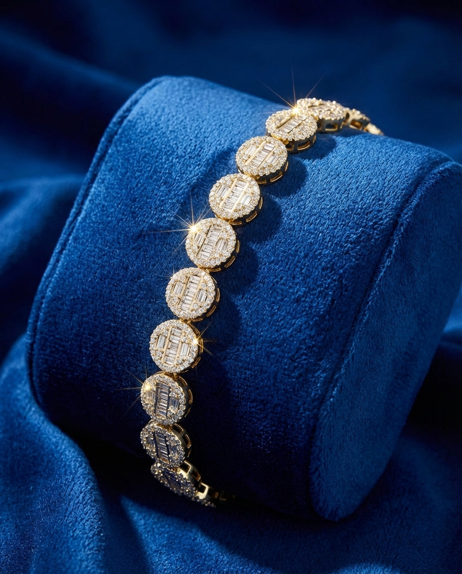 Real 10K Gold Round Diamond Bracelet