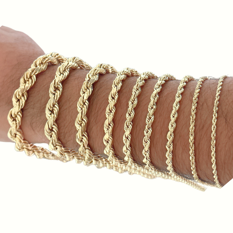 10K Rope Bracelet 2.5mm - 10mm