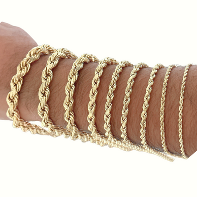 10K Rope Bracelet 2.5mm - 10mm
