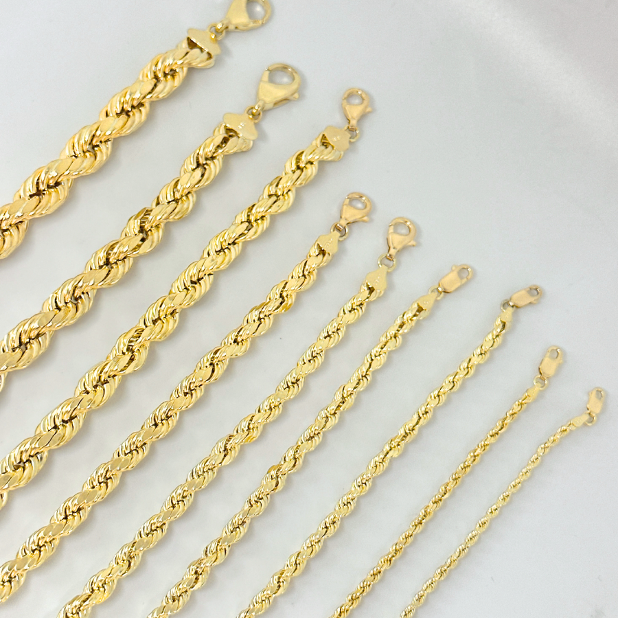 Pulsera de cuerda de oro de 10K real de 2.5mm
