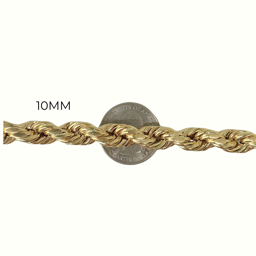 Pulsera de cuerda de oro de 10K real de 2.5mm