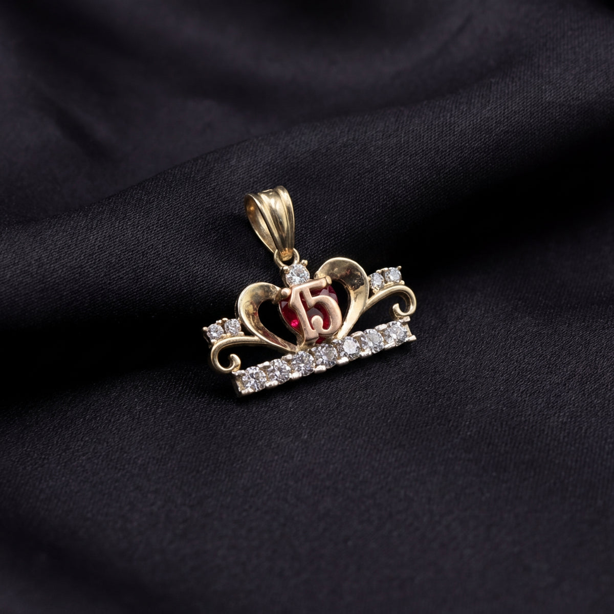Real 10K Gold Quinceañera Red Stone Charm