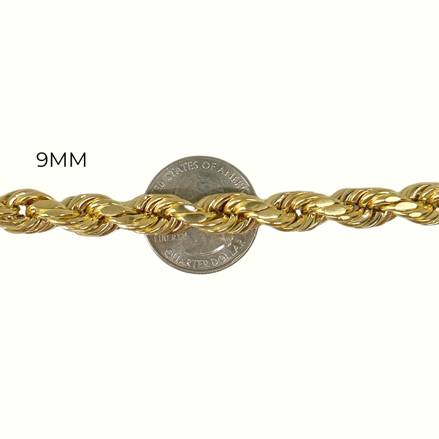 Pulsera de cuerda de oro de 10K real de 2.5mm
