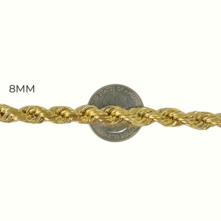 Pulsera de cuerda de oro de 10K real de 2.5mm