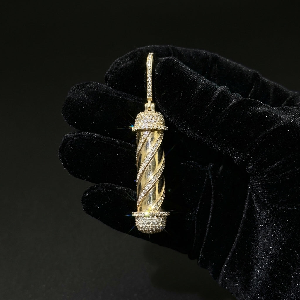 14K Diamond Barber Pole 3D Pendant 5.45 CTW