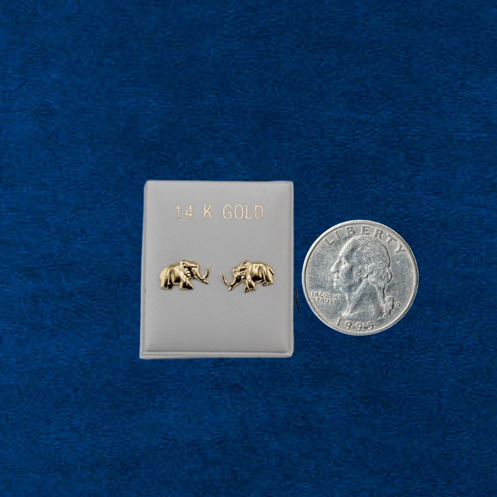 Pendientes de elefante de oro de 14 quilates auténtico