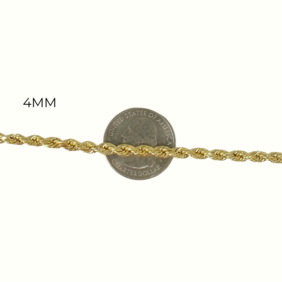 Pulsera de cuerda de oro de 10K real de 2.5mm