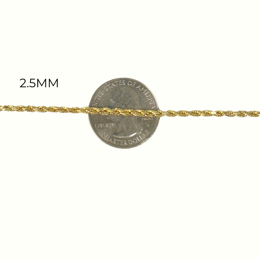 Pulsera de cuerda de oro de 10K real de 2.5mm
