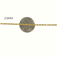 Pulsera de cuerda de oro de 10K real de 2.5mm