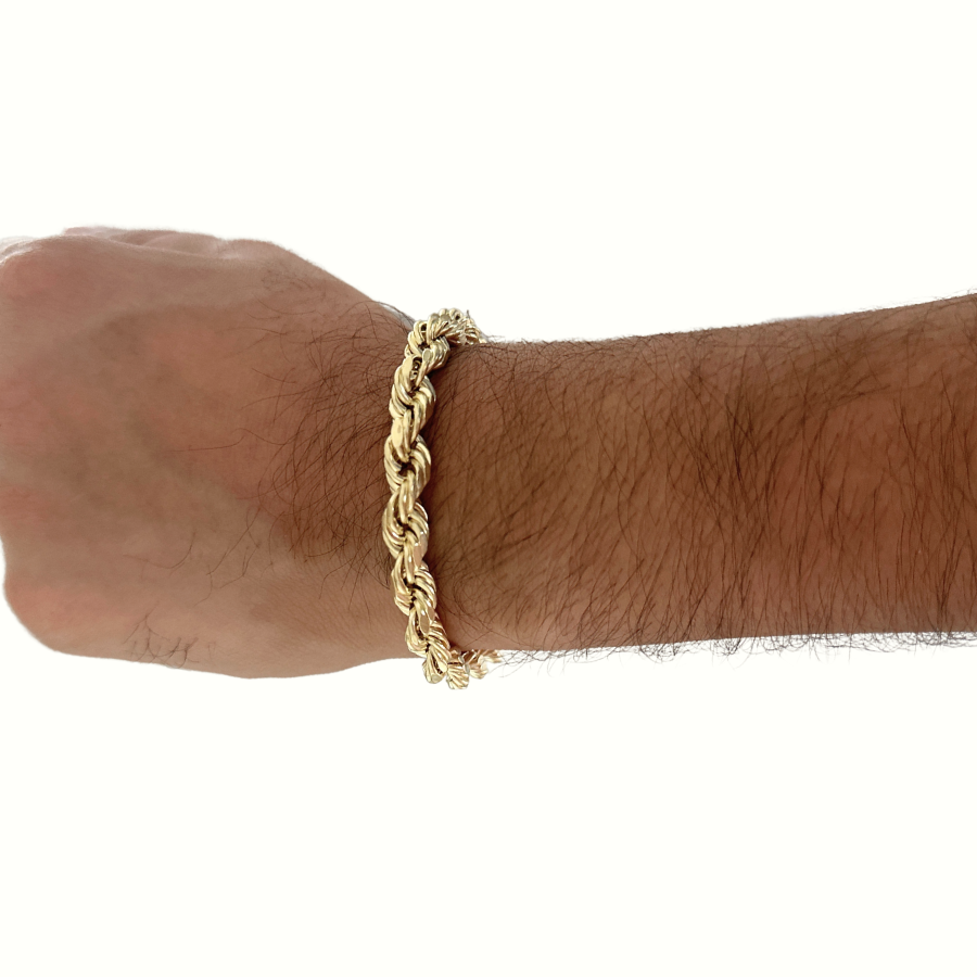 Pulsera de cadena tipo cuerda de oro de 10K y 8 mm