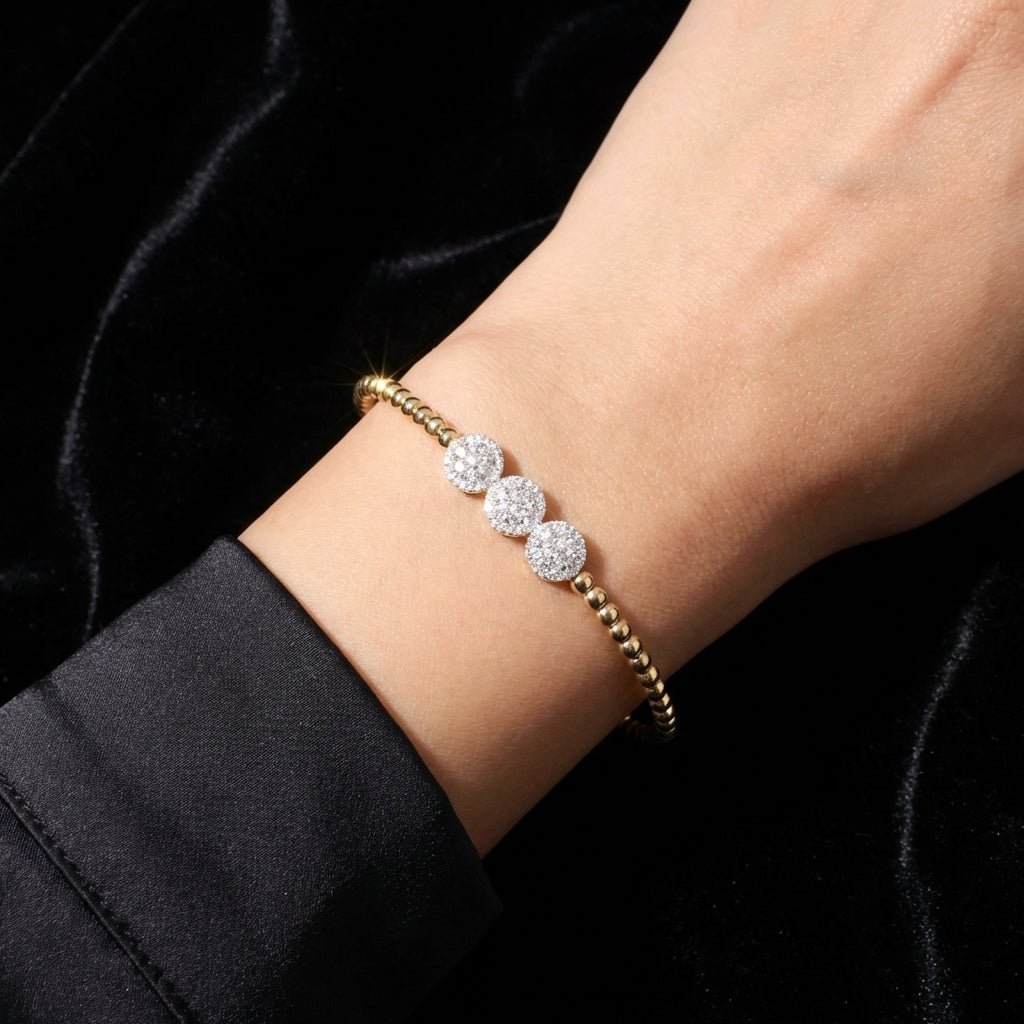 Brazalete flexible con diamantes de oro de 14 quilates auténtico