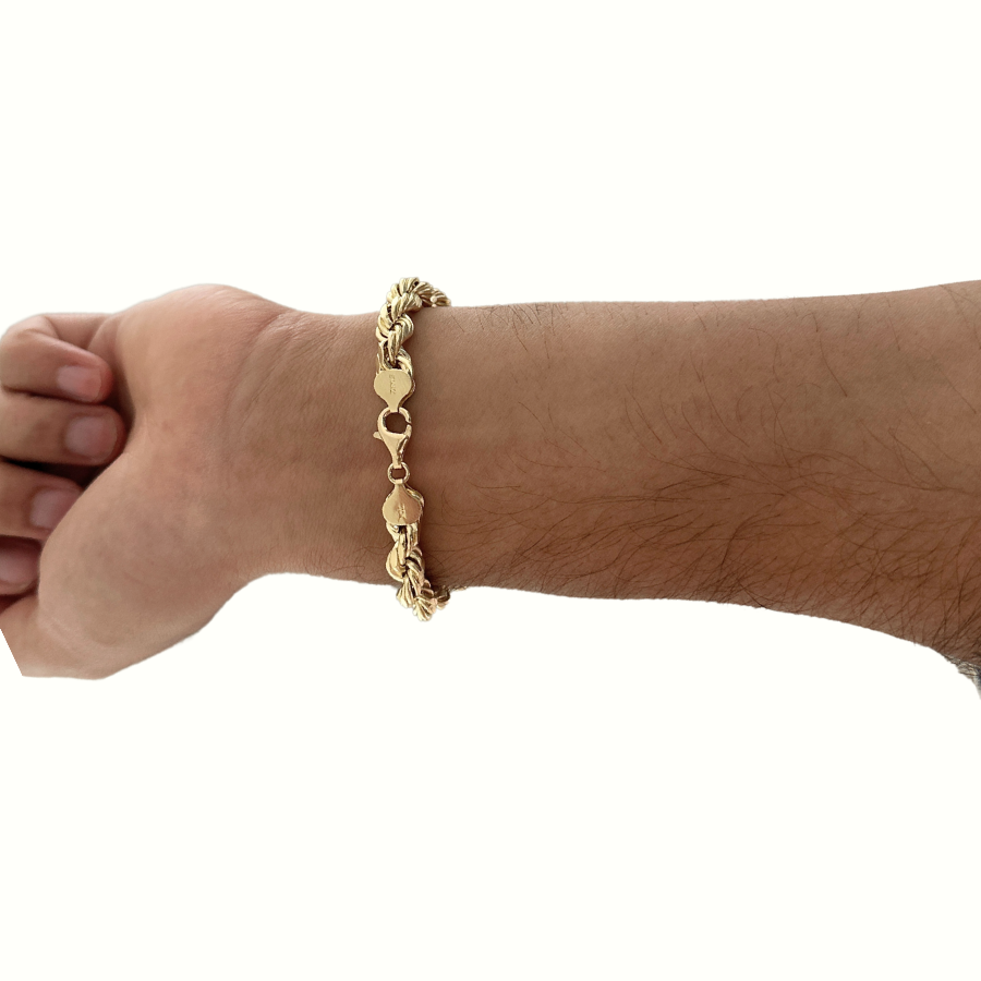 Pulsera de cadena tipo cuerda de oro de 10K y 8 mm