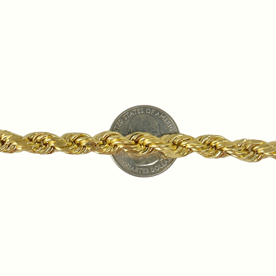 Pulsera de cadena tipo cuerda de oro de 10K y 8 mm