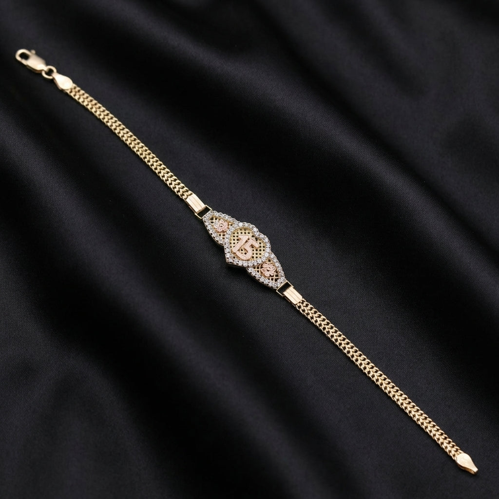 Pulsera de Quinceañera de Oro Real de 14K
