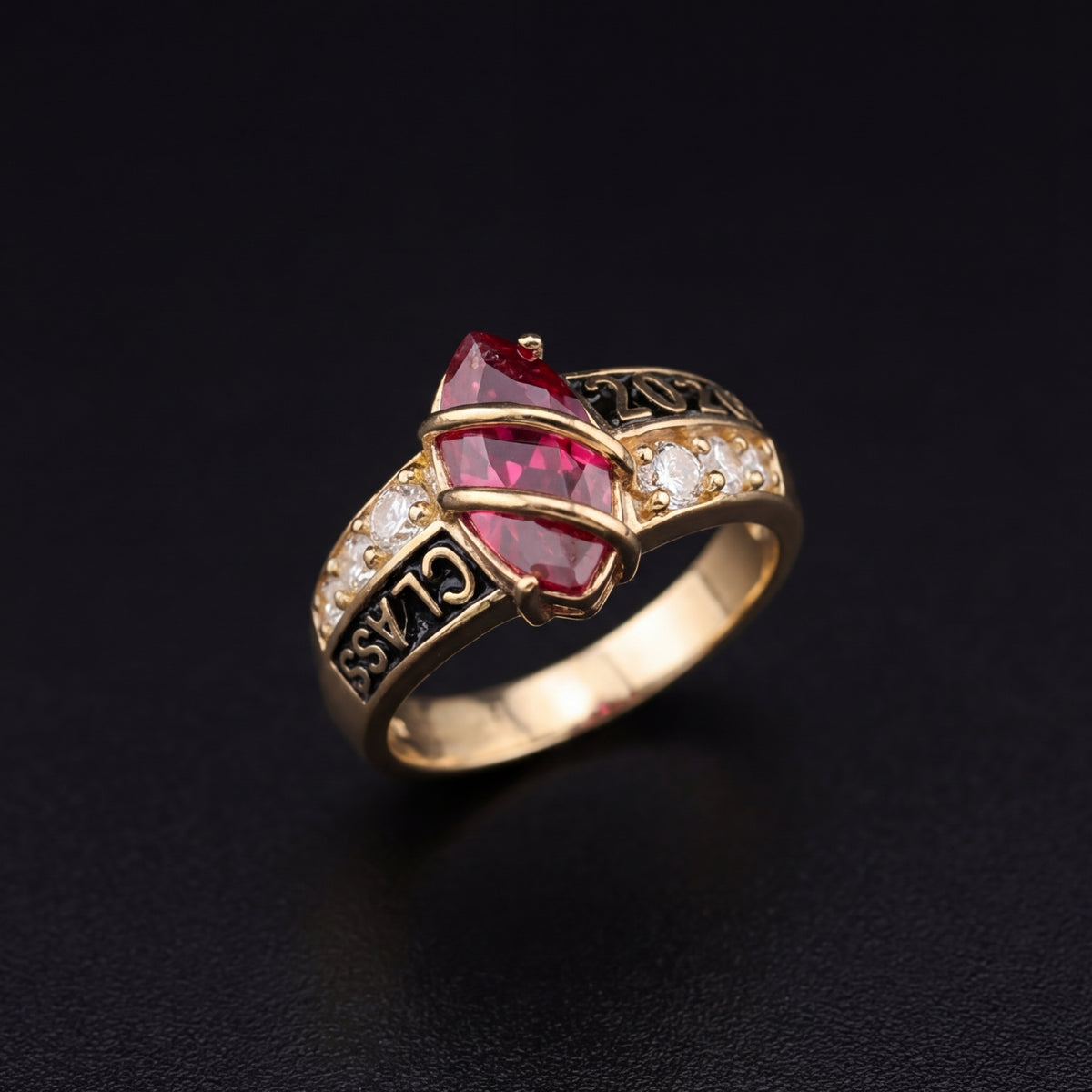 Anillo de clase de oro de 14 quilates con piedra de nacimiento - 2026