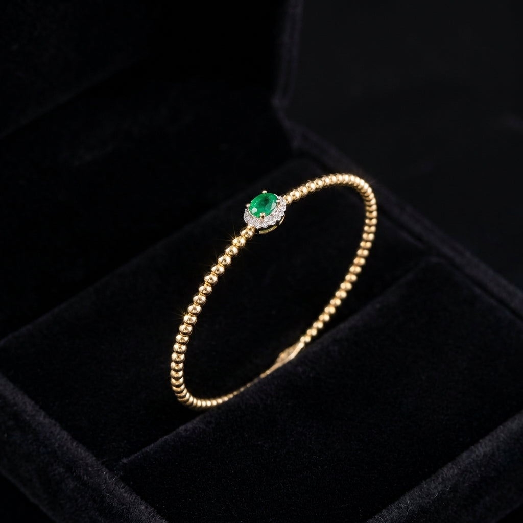 Pulsera Flexible de Oro de 14K con Esmeraldas y Diamantes