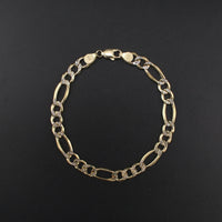 Pulsera de oro de 10K auténtico, diseño Figaro de 8mm con corte de diamante