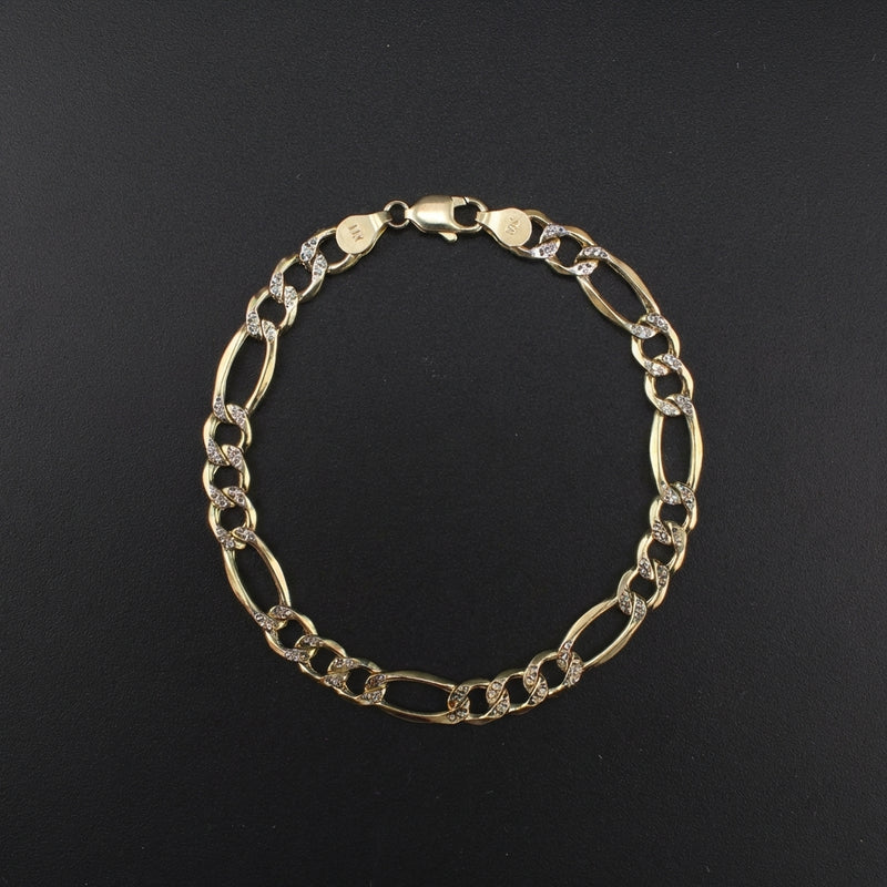 Pulsera de oro de 10K auténtico, diseño Figaro de 8mm con corte de diamante