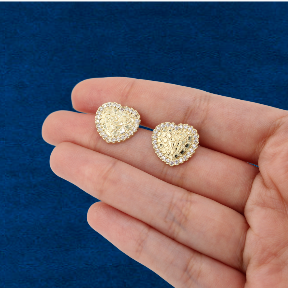 10K Nugget Heart Earrings