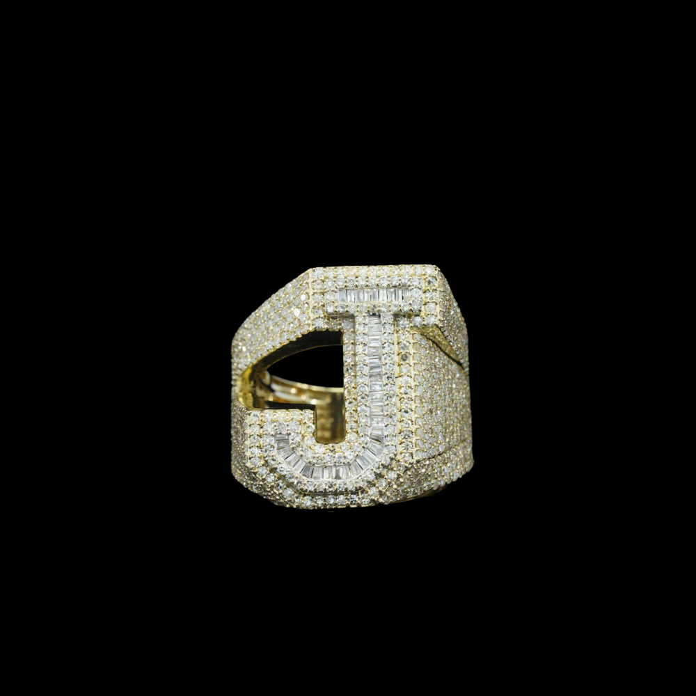 Anillo de hombre de oro de 10K real con diamante letra J 2.8 CTW