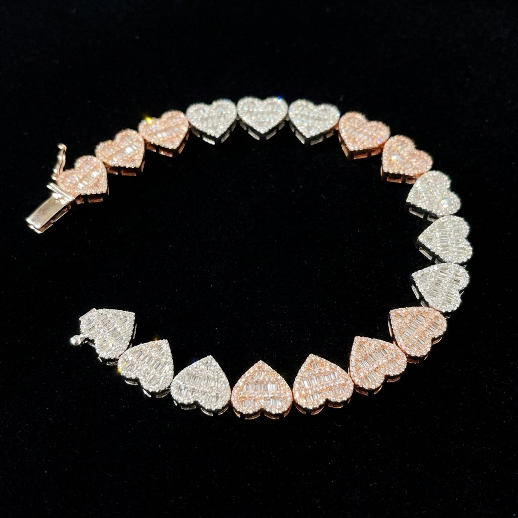 Pulsera de corazón de diamante de oro tricolor de 10K auténtico