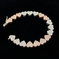 Pulsera de corazón de diamante de oro tricolor de 10K auténtico
