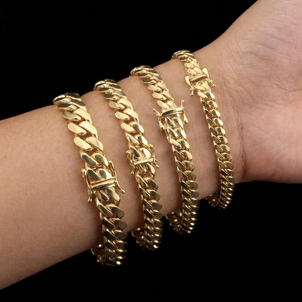 Pulseras cubanas Miami de oro de 14 quilates auténtico