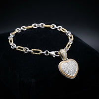 Pulsera de corazón con diamantes de oro de 14 quilates auténtico