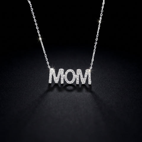 Real 10K Gold Diamond 'MOM' Necklace