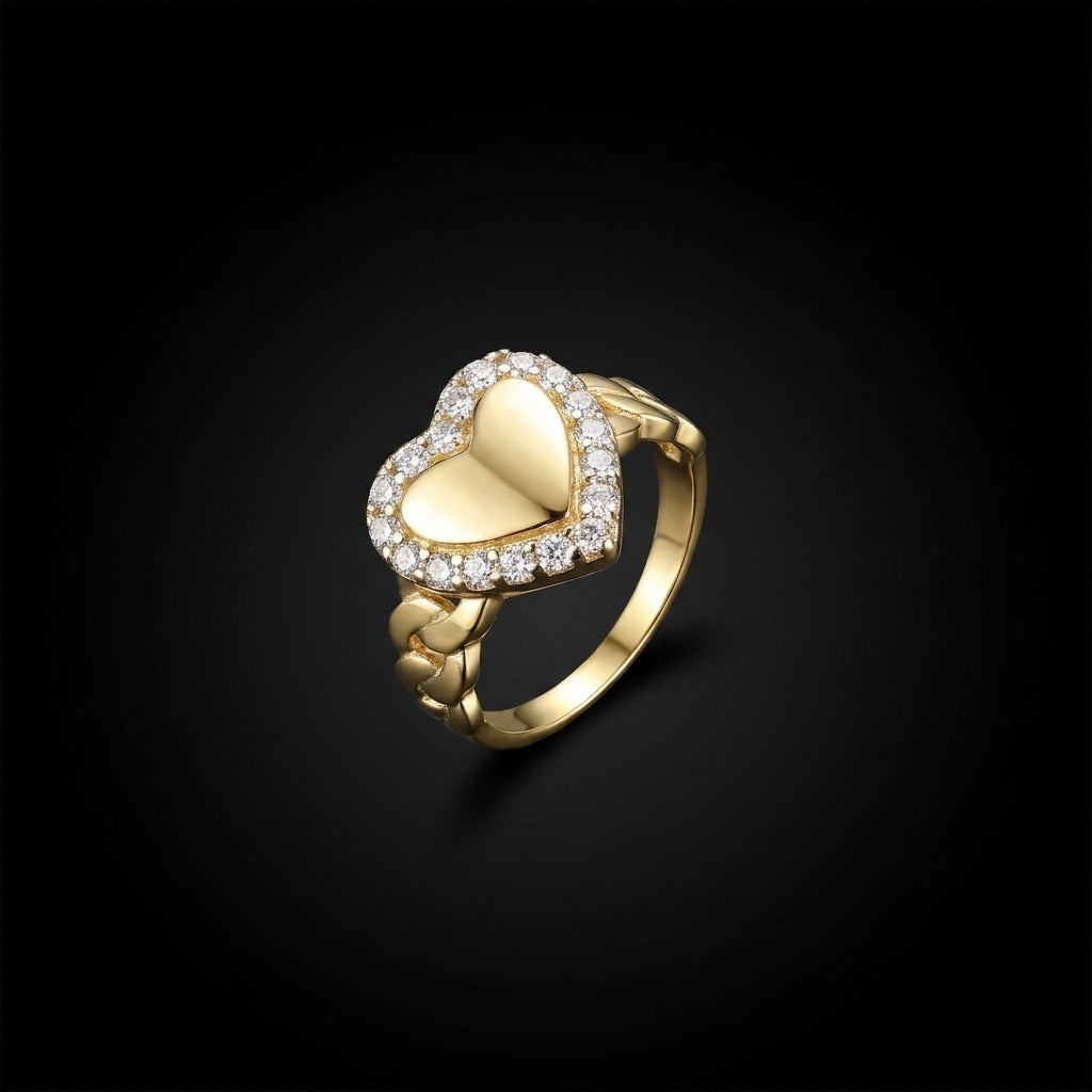 10K Heart Cuban Women's Ring